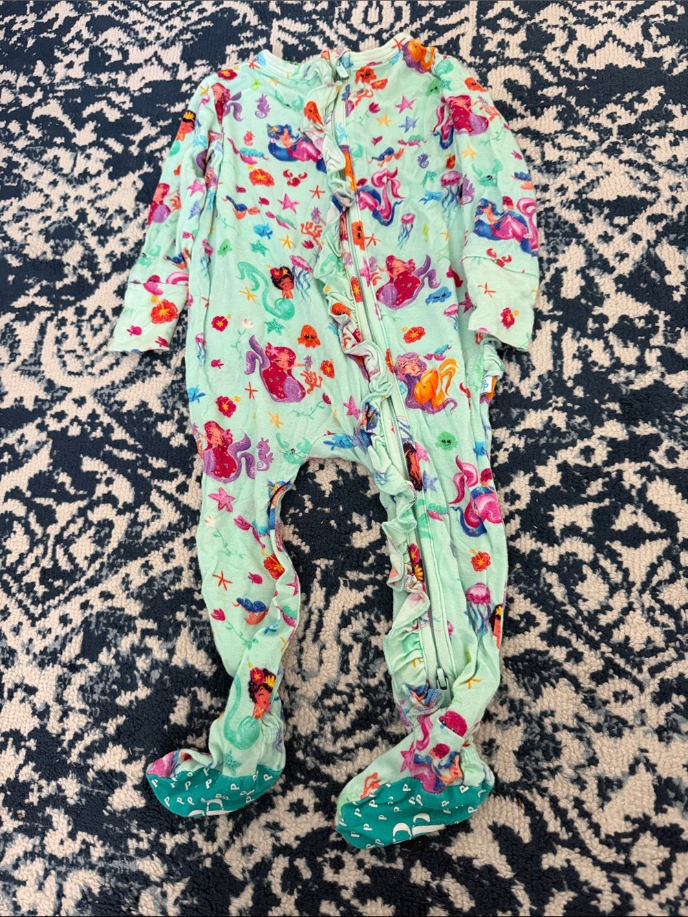 Posh Peanut Mermaid Print Ruffle Butt Footie / Pajama - 6-9M
